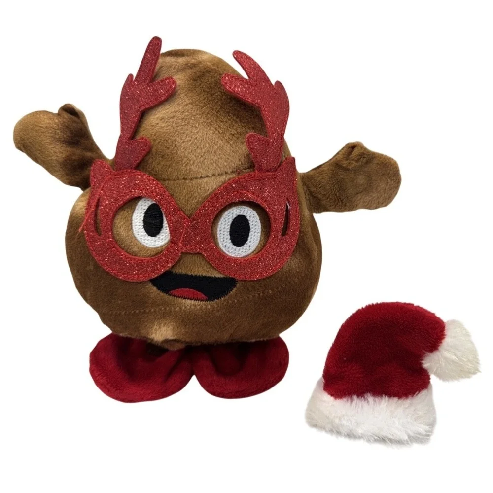 Dan Dee Christmas Reindeer Poop Emoji Plush Brown Red Glitter Glasses Santa Hat